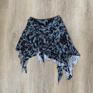 Vintage Slate Blue Asymmetrical Handkerchief Hem Skirt